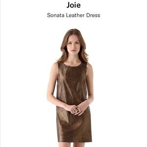 Joie Leather Sonata Dress metallic gold/ brown